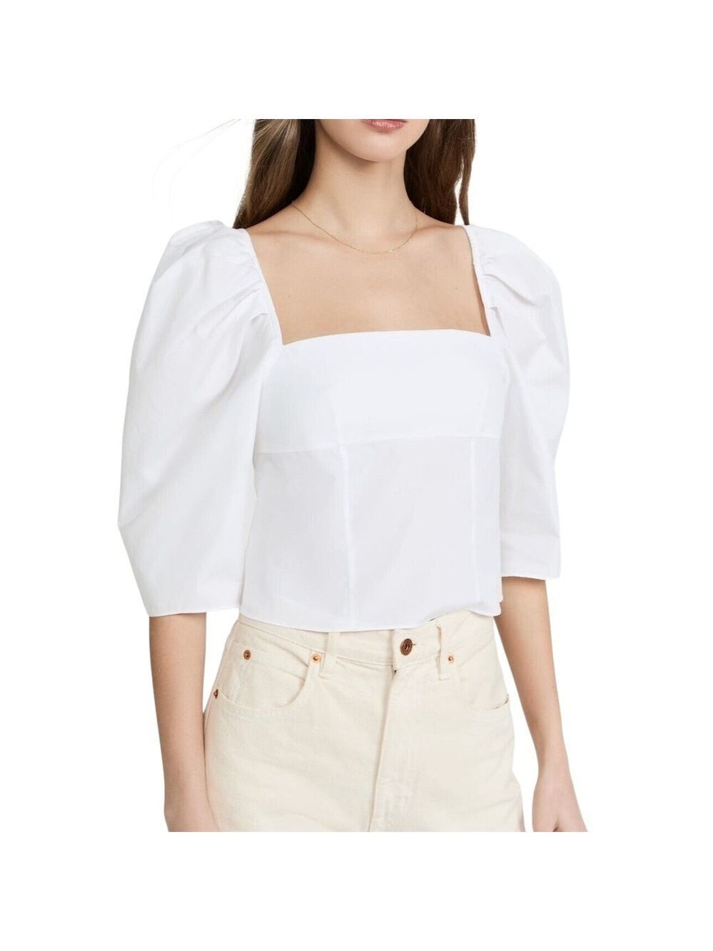 Vince Draped 3/4 Sleeve Square Neck Peplum Top In White Sz 10
